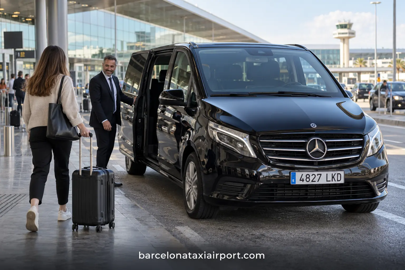 Airport taxi vehicle waiting at Barcelona Airport arrivals